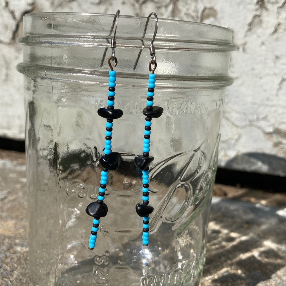 Handmade Native American Seed Bead Dangle Drop Earrings Pierced Ears